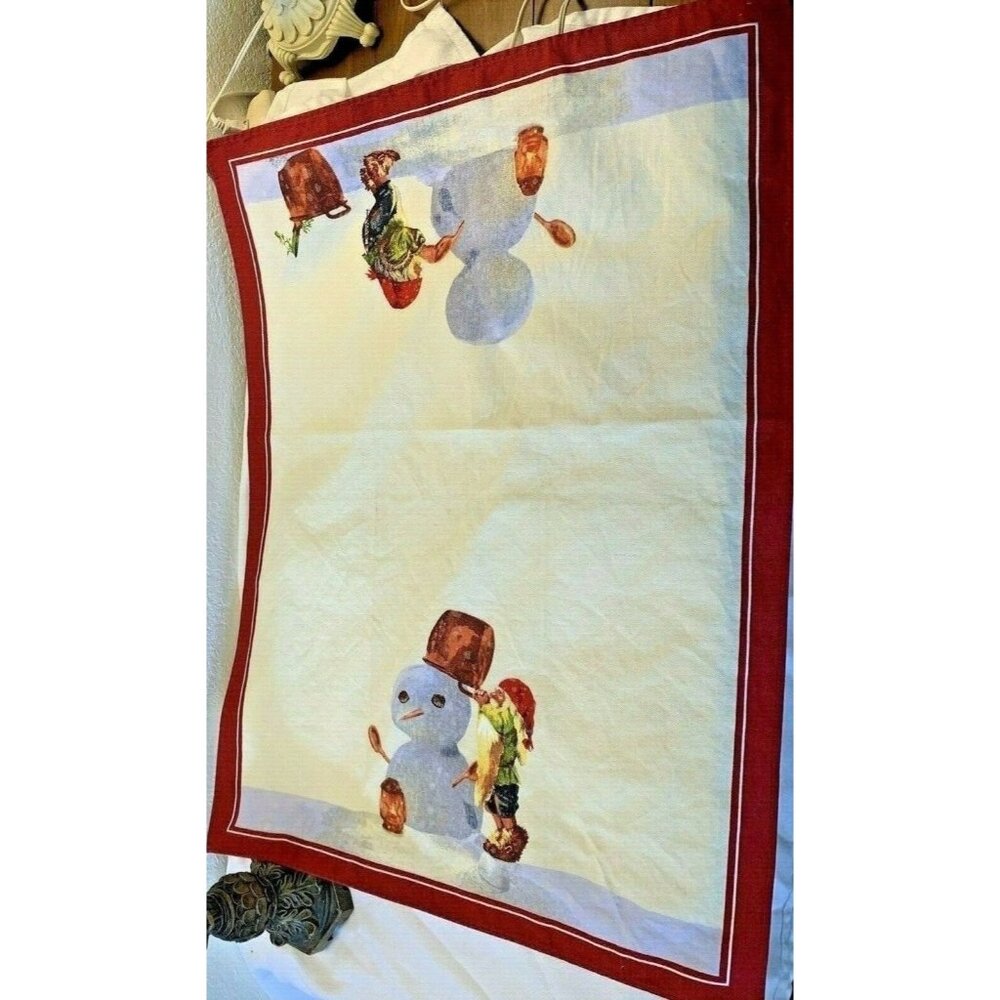William Sonoma Vintage Santa & Snowman Christmas Square Tablecloth